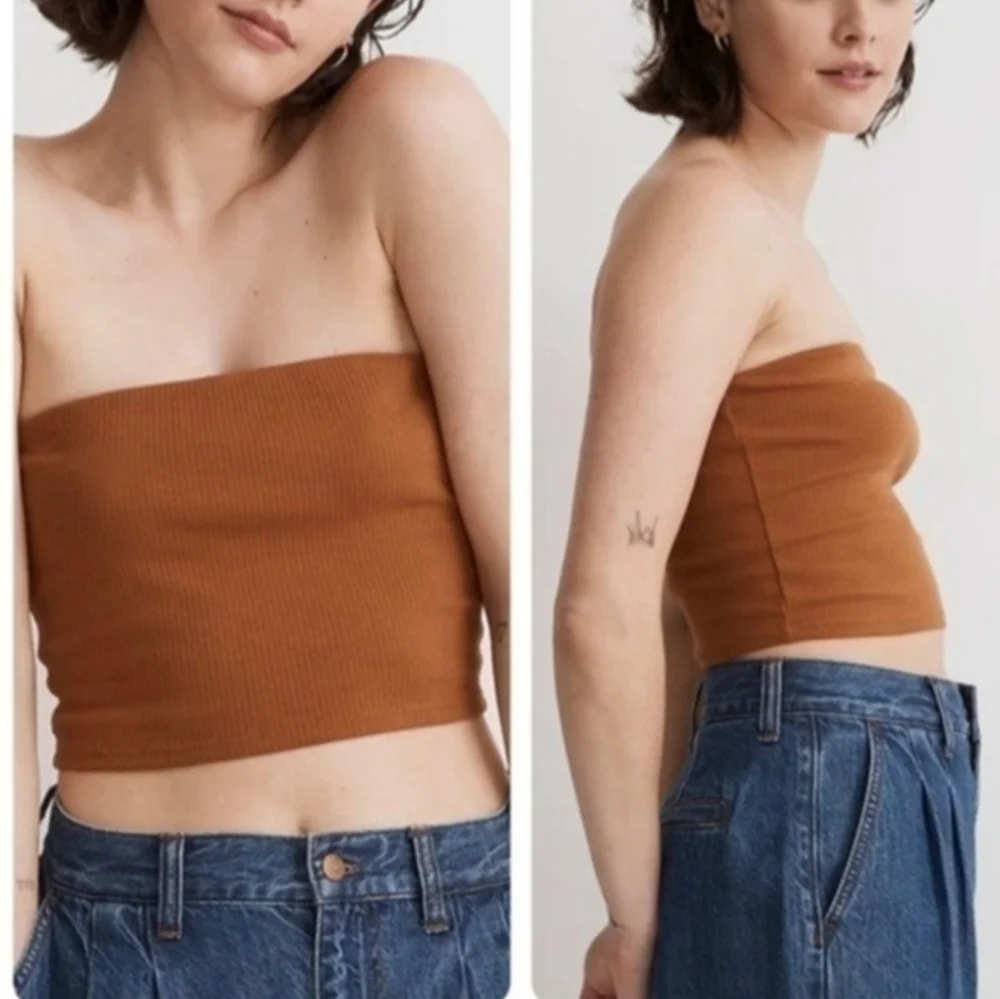 NWT Madewell Crop Tube Top in Sleekhold Warm coffee XS - Picture 2 of 10